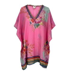 Anthropologie Womens One Size Pink Floral Print Kaftan Cover Up Beach Kimono